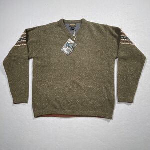 Woolrich Sweater Men's‎ Medium Green Knit V Neck Pullover Wool NWT
